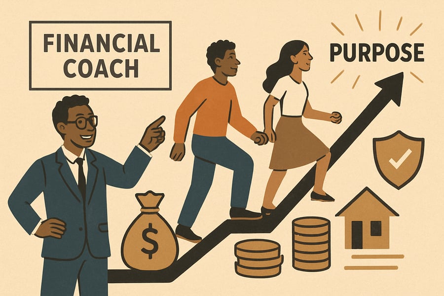 Financial coach guiding clients towards financial stability and purpose Financial coach guiding clients towards financial stability and purpose